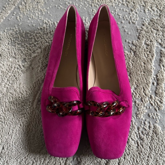 Tuckernuck fuchsia pink loafers Shoes Lily tortoise shell chain Link suede 9 - Picture 2 of 10